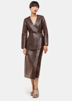 Chocolate Josie Wrap Leather Blazer