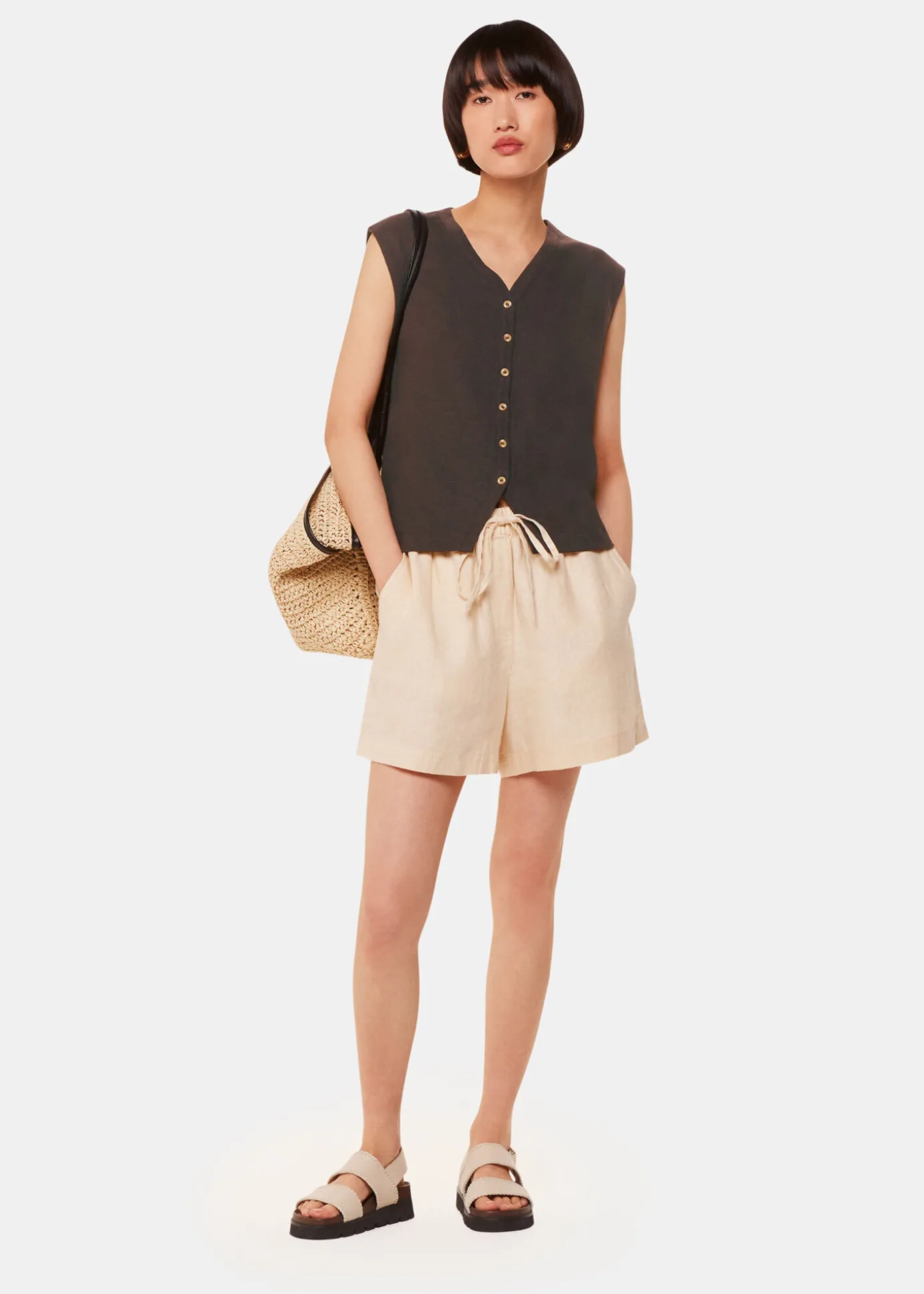 Chocolate Linen Button Front Tank