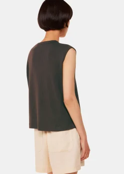 Chocolate Linen Button Front Tank