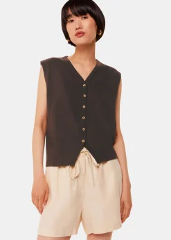 Chocolate Linen Button Front Tank