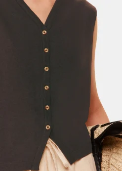 Chocolate Linen Button Front Tank