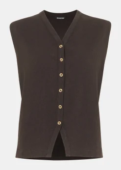 Chocolate Linen Button Front Tank