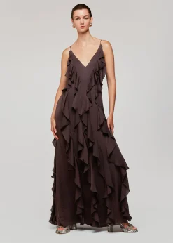 Chocolate Ruffle Maxi Dress