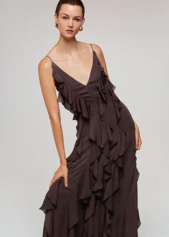 Chocolate Ruffle Maxi Dress