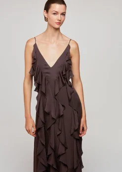 Chocolate Ruffle Maxi Dress