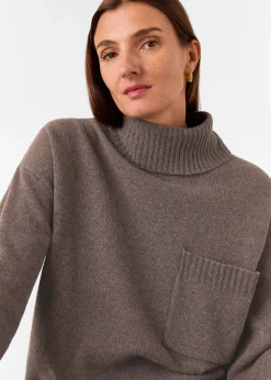 Chocolate Wool Roll Neck Pocket Sweater