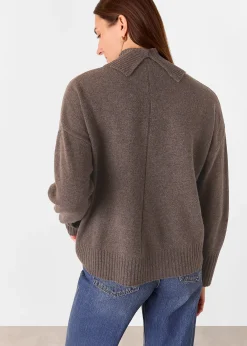 Chocolate Wool Roll Neck Pocket Sweater