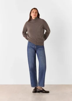 Chocolate Wool Roll Neck Pocket Sweater