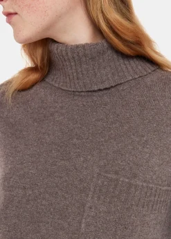 Chocolate Wool Roll Neck Pocket Sweater