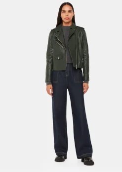 Dark Green Agnes Pocket Leather Jacket