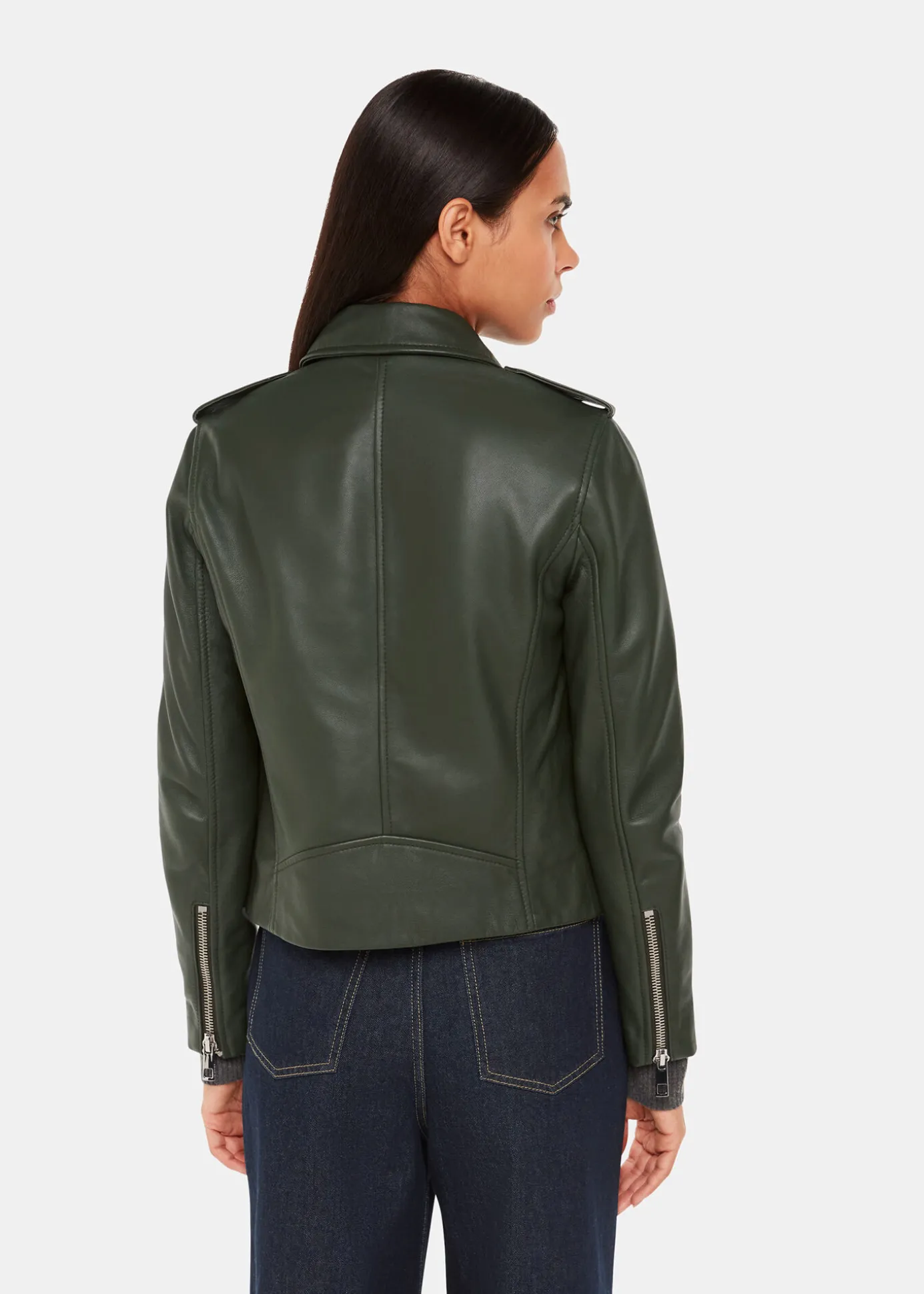 Dark Green Agnes Pocket Leather Jacket