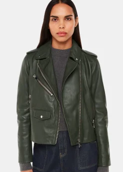Dark Green Agnes Pocket Leather Jacket
