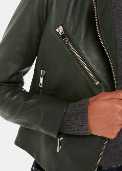 Dark Green Agnes Pocket Leather Jacket
