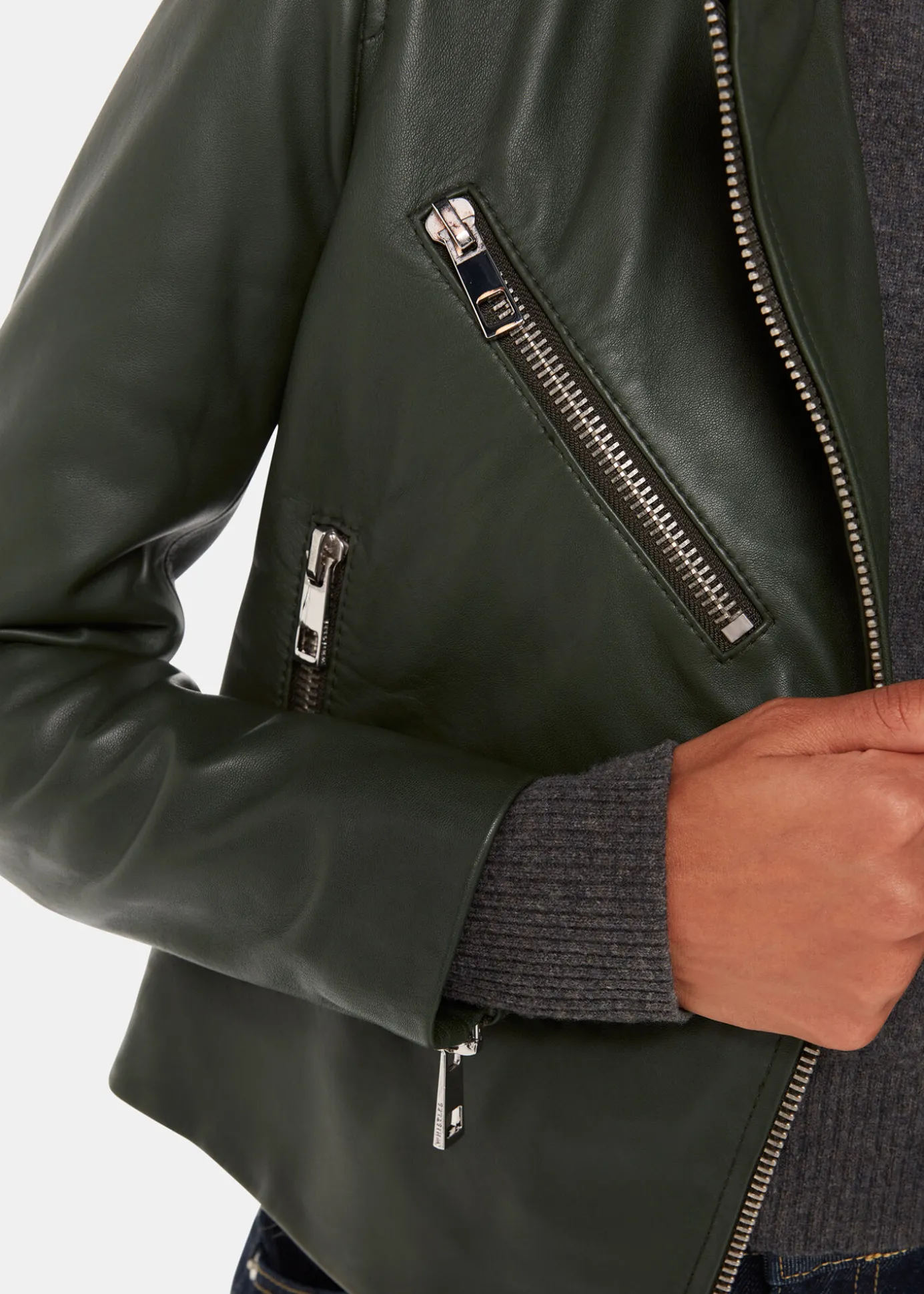 Dark Green Agnes Pocket Leather Jacket