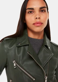 Dark Green Agnes Pocket Leather Jacket