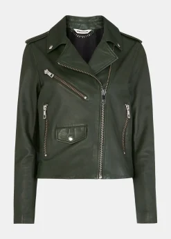 Dark Green Agnes Pocket Leather Jacket