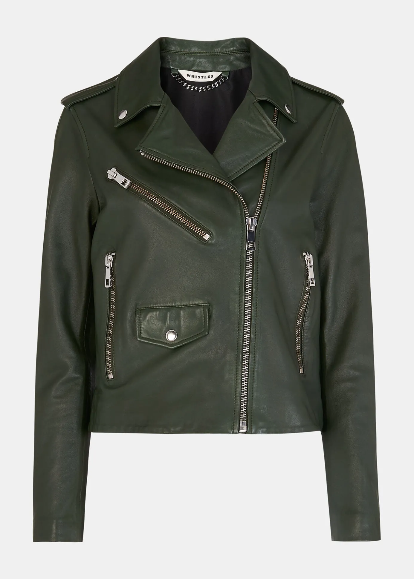 Dark Green Agnes Pocket Leather Jacket
