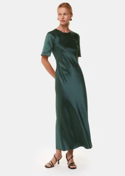 Dark Green Avery Satin Twist Dress