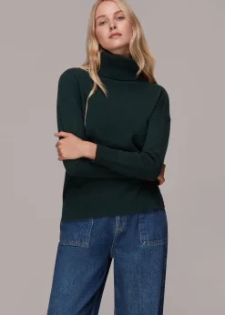 Dark Green Cashmere Roll Neck Jumper