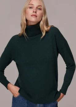 Dark Green Cashmere Roll Neck Jumper