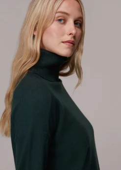 Dark Green Cashmere Roll Neck Jumper