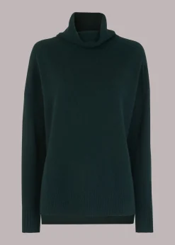 Dark Green Cashmere Roll Neck Jumper