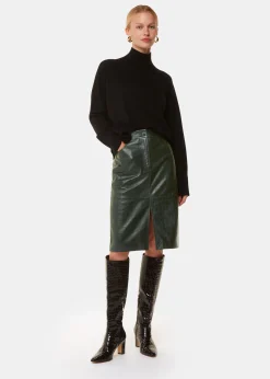 Dark Green Delia Croc Leather Skirt