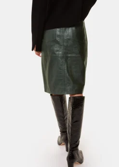 Dark Green Delia Croc Leather Skirt