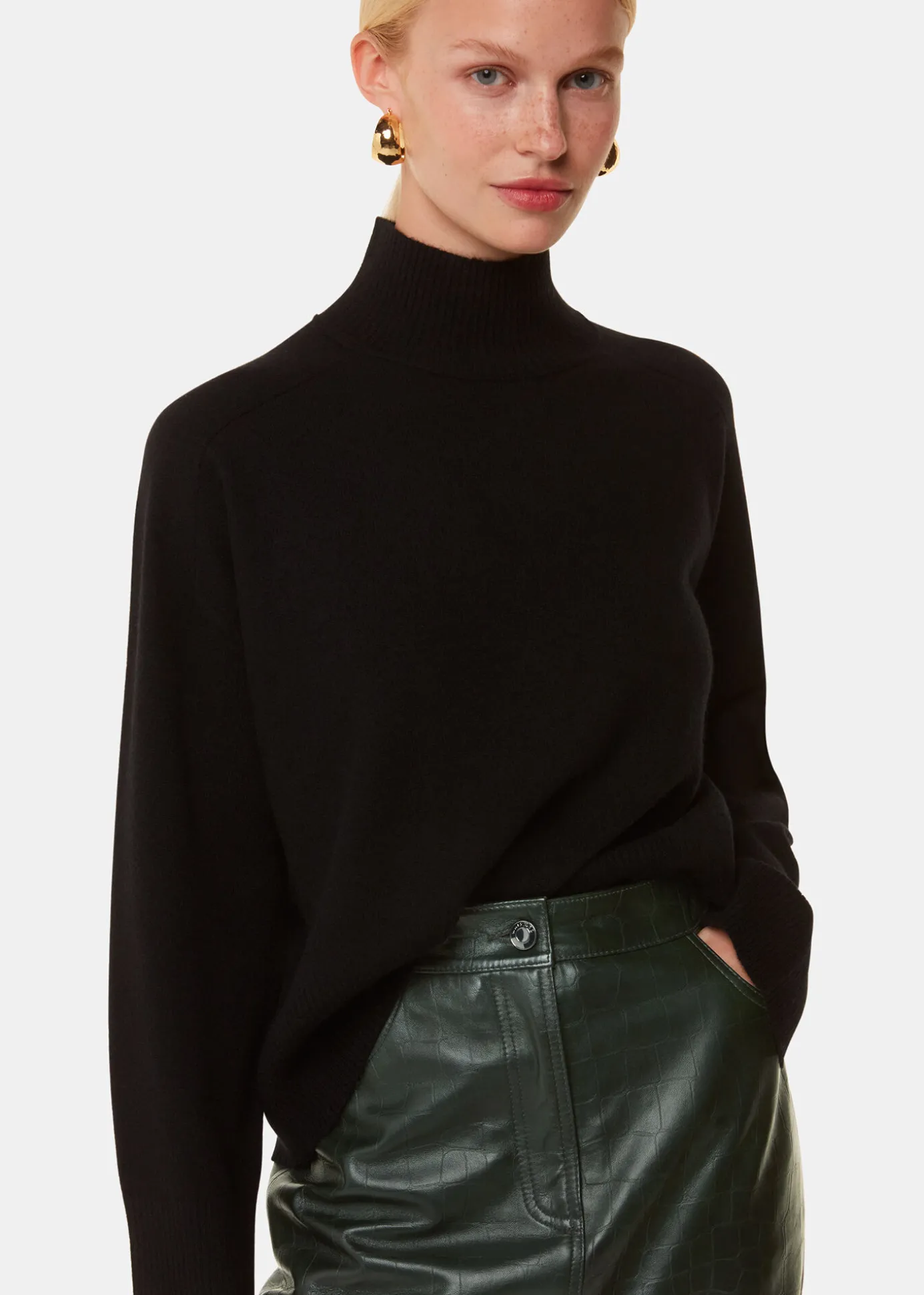 Dark Green Delia Croc Leather Skirt