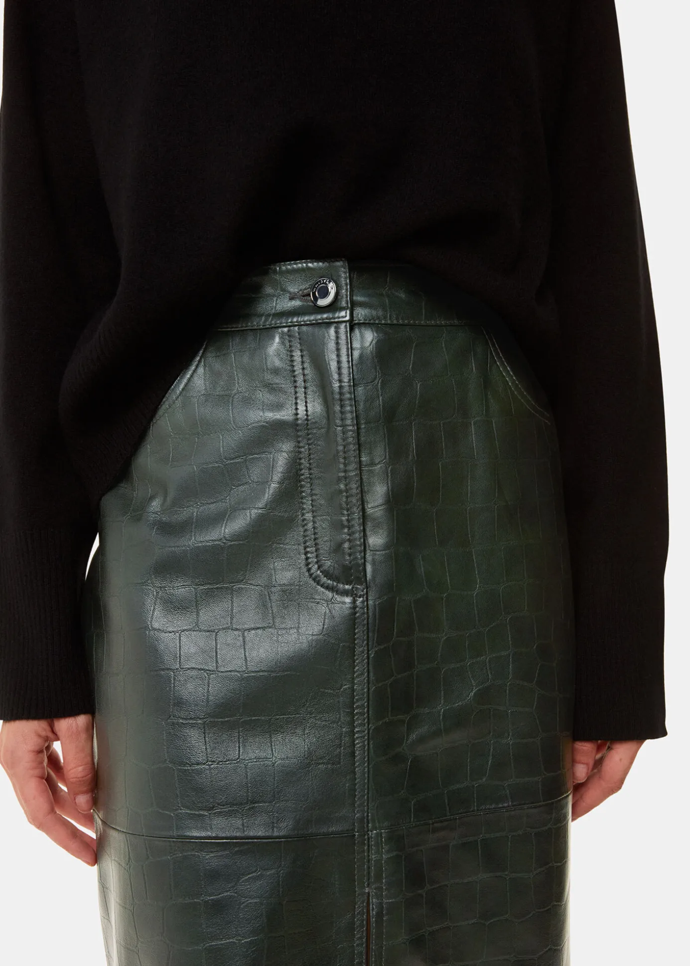 Dark Green Delia Croc Leather Skirt