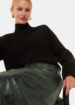 Dark Green Delia Croc Leather Skirt