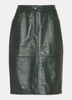 Dark Green Delia Croc Leather Skirt
