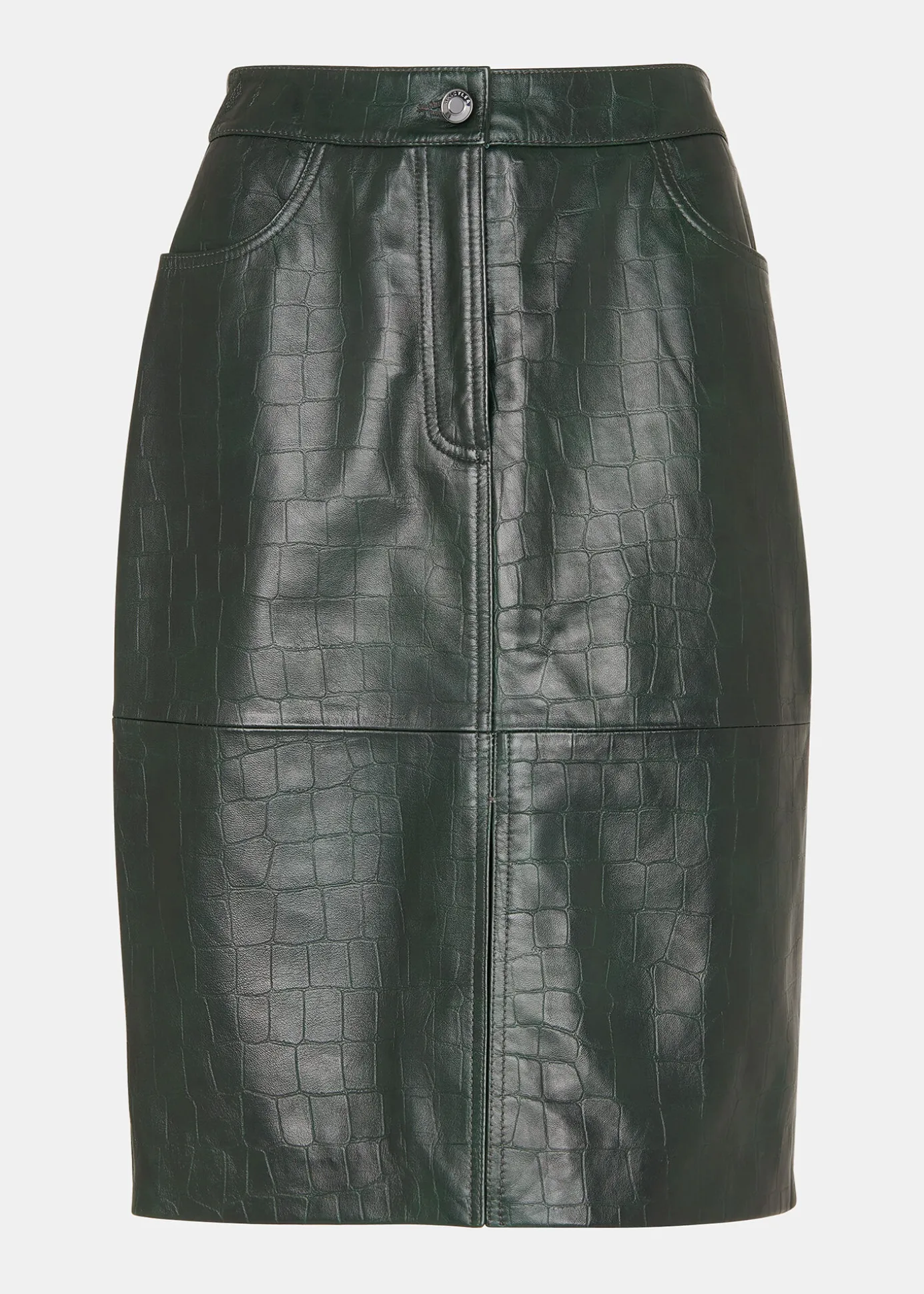 Dark Green Delia Croc Leather Skirt