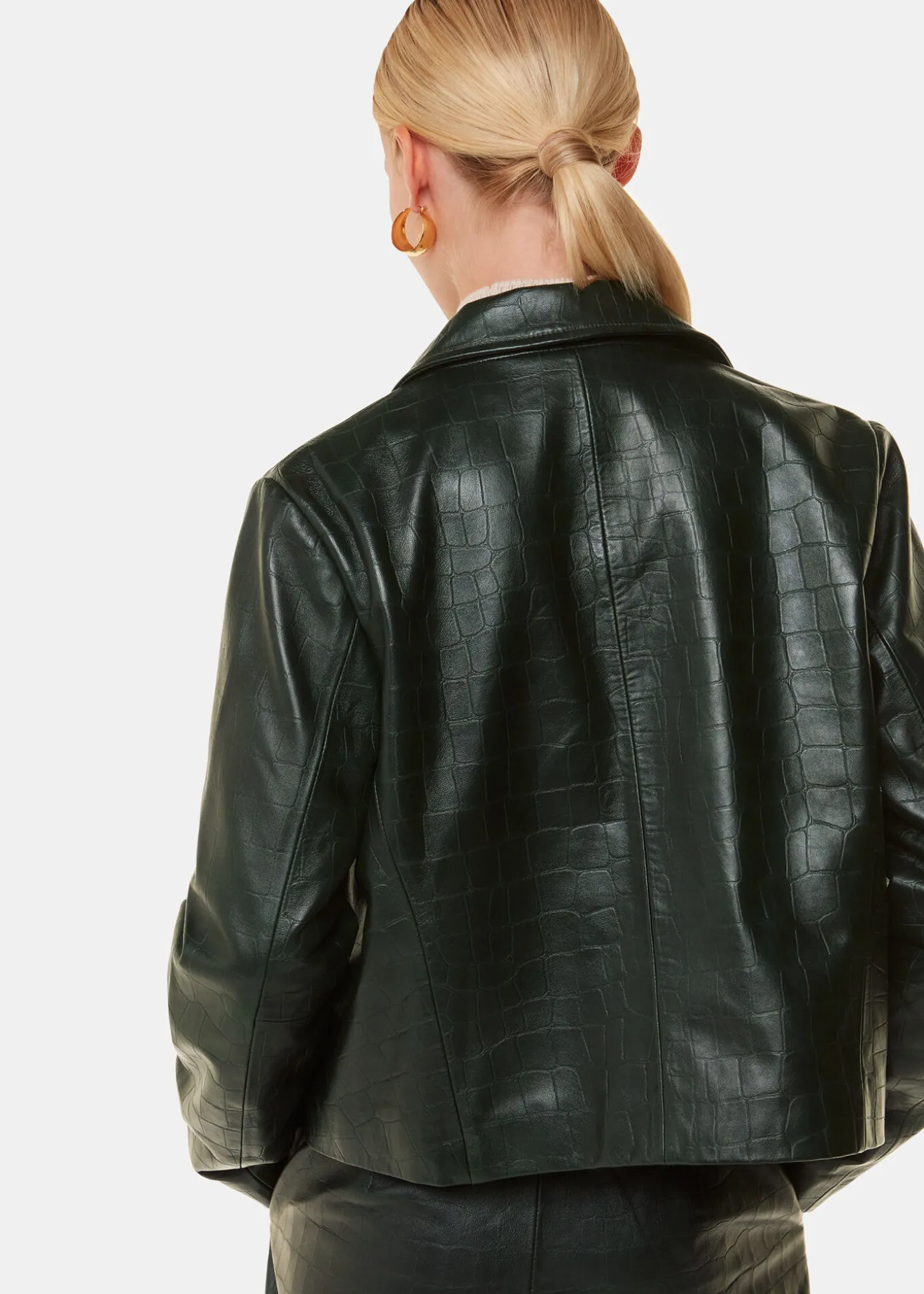 Dark Green Delia Croc Leather Jacket