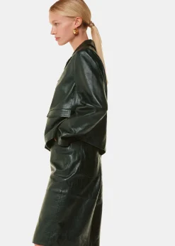 Dark Green Delia Croc Leather Jacket