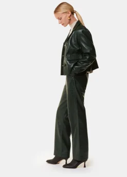 Dark Green Delia Croc Leather Jacket