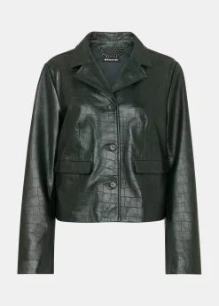 Dark Green Delia Croc Leather Jacket