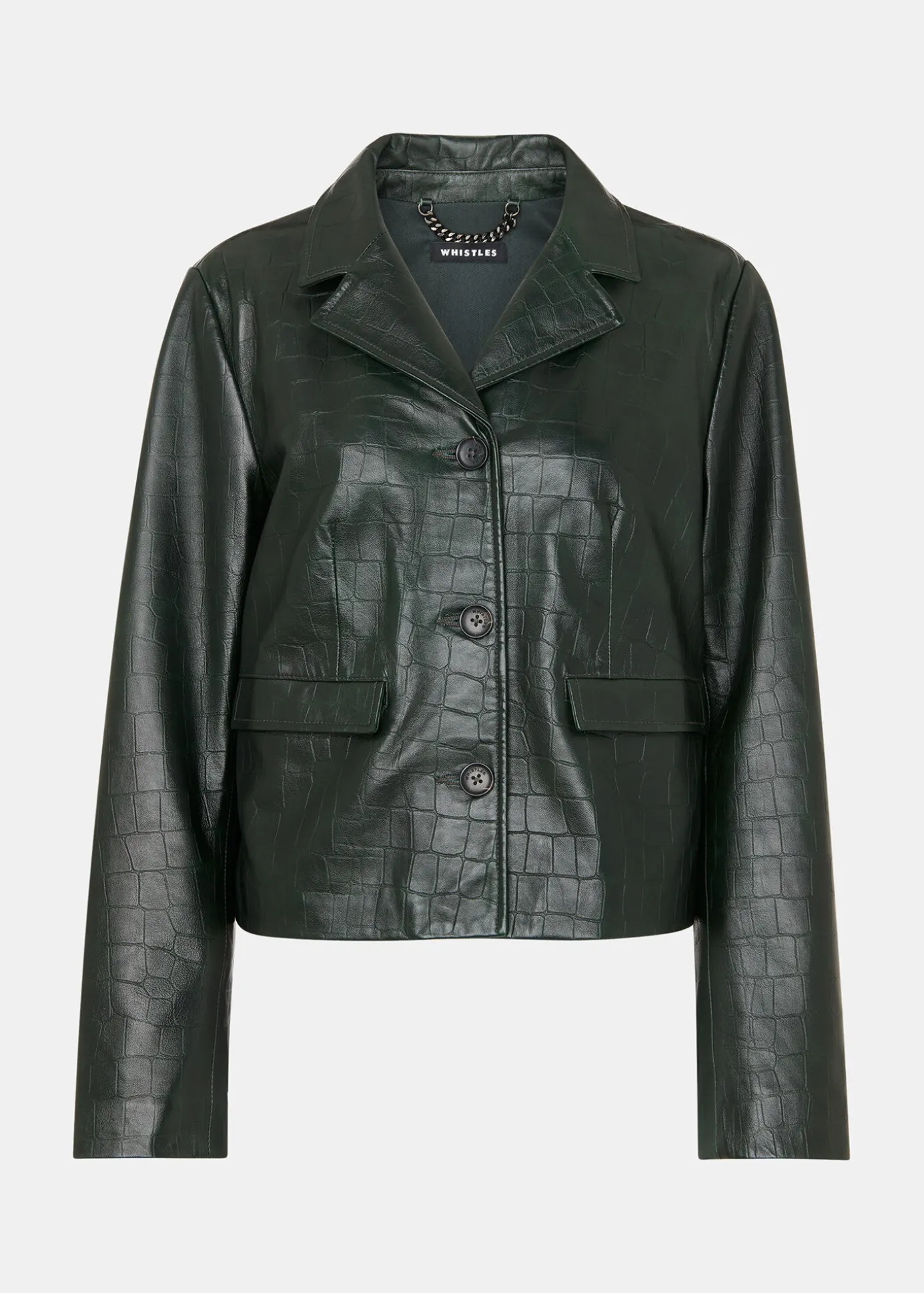 Dark Green Delia Croc Leather Jacket