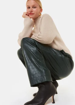 Dark Green Delia Croc Leather Trouser