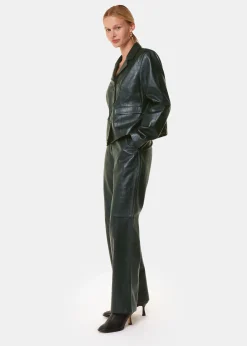 Dark Green Delia Croc Leather Trouser