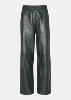 Dark Green Delia Croc Leather Trouser