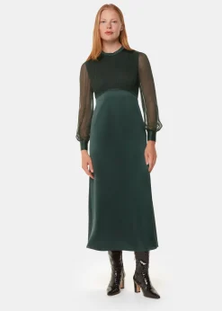 Dark Green Gathered Bodice Maxi Dress