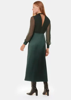Dark Green Gathered Bodice Maxi Dress
