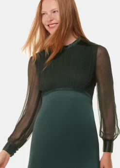 Dark Green Gathered Bodice Maxi Dress