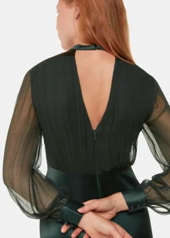 Dark Green Gathered Bodice Maxi Dress