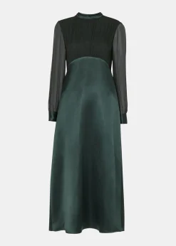 Dark Green Gathered Bodice Maxi Dress