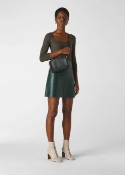 Dark Green Leather A line Skirt