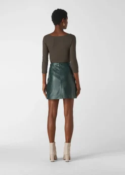 Dark Green Leather A line Skirt