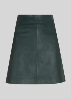 Dark Green Leather A line Skirt