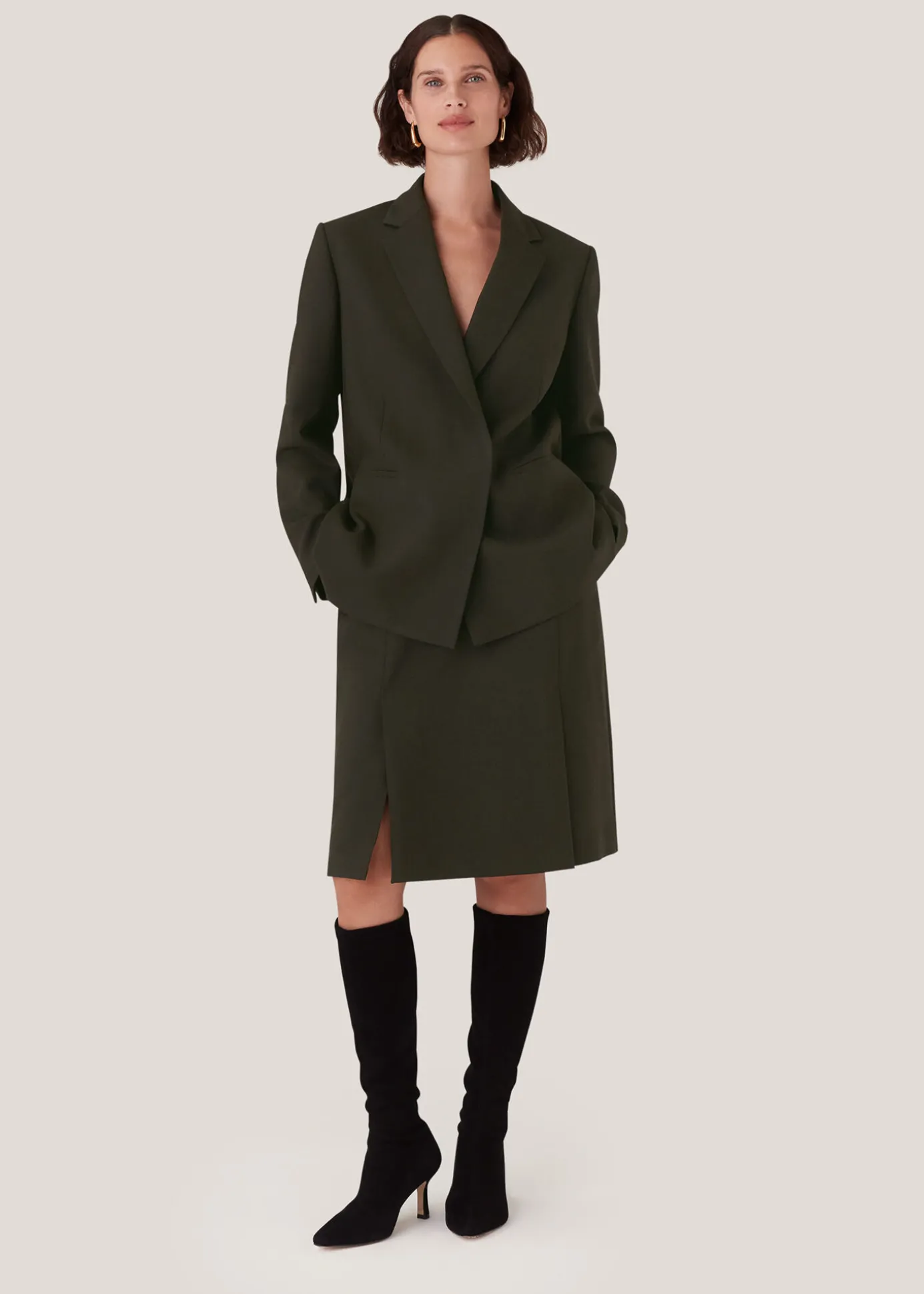 Dark Green Natalie Wool Blend Blazer